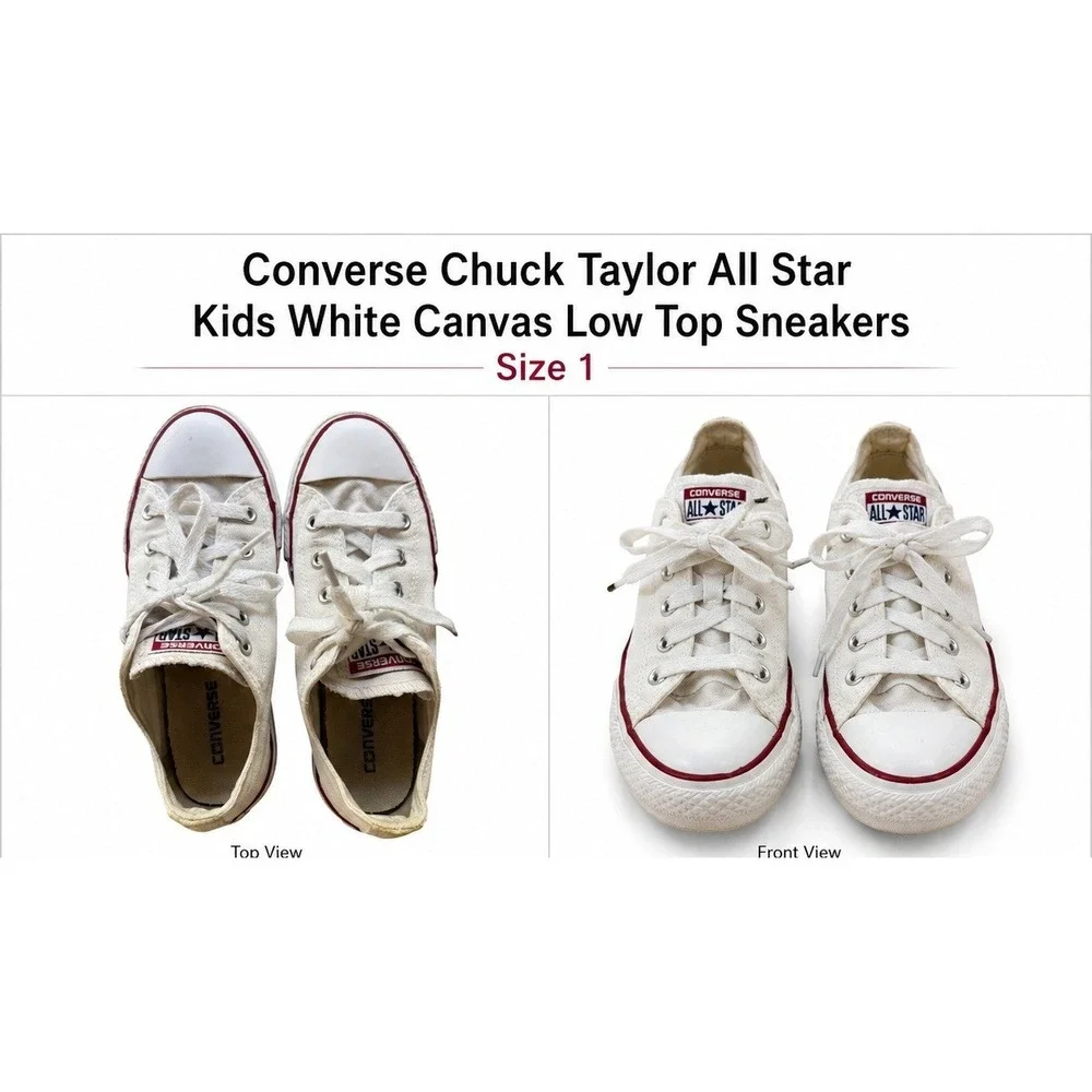 Converse Chuck Taylor All Star Kids White Canvas Low Top Sneakers Size 1